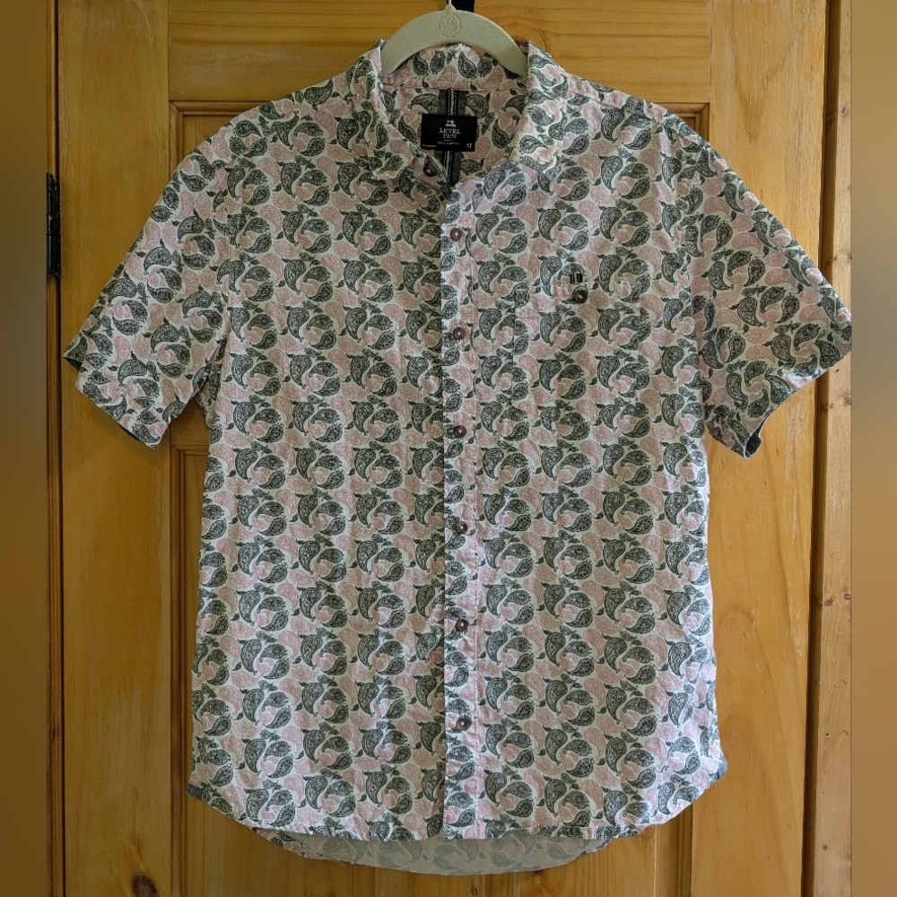 Level Ten Men's Couture Pink And Black Paisley Short Sleeve Shirt Size Medium